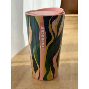Starbucks 2024 Siren Lines Pink Green Ceramic Travel Mug 12oz Cup Tumbler